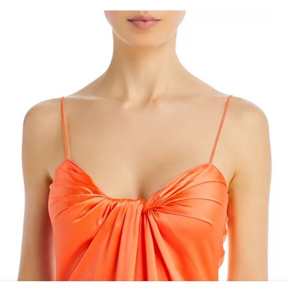 NWT Rosetta Getty Twist Front Slip Dress Size 10 Orange Fluid Satin - Picture 3 of 16